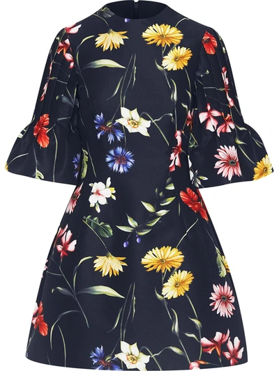 Shop Oscar De La Renta Floral-print Silk Dress In Black