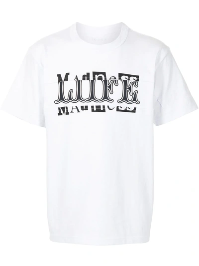 Shop Sacai Spliced Slogan-print Cotton T-shirt In White