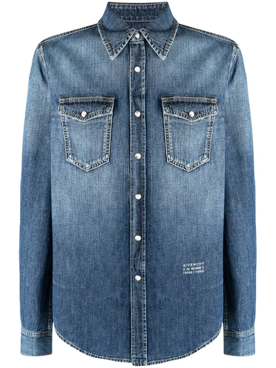 Shop Givenchy Faded-effect Denim Shirt In Blue