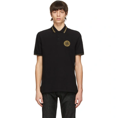 Shop Versace Jeans Couture Black Coin Logo Polo In Ek42 Blkgld