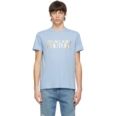 Shop Versace Jeans Couture Blue Foil Logo T-shirt In E216 Sky