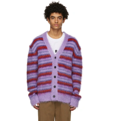 Shop Marni Purple And Red Mohair Cardigan In Rgc65 Laven