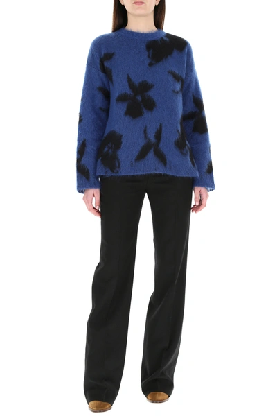 Shop Saint Laurent Embroidered Stretch Mohair Blend Sweater Nd  Donna Xs In Blue