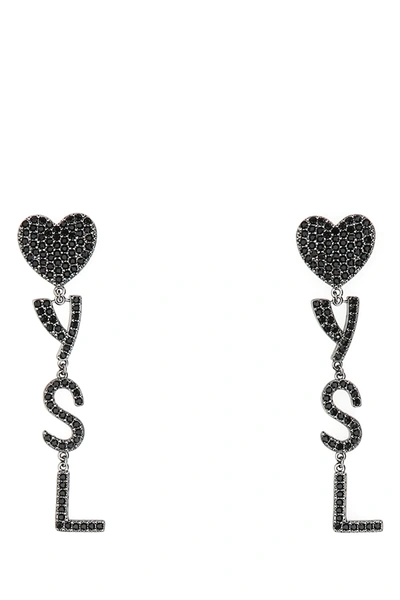 Shop Saint Laurent Embellished Metal Coeur Earrings Black  Donna Tu