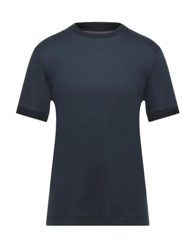 Shop Giorgio Armani Man T-shirt Midnight Blue Size 48 Viscose, Silk, Cotton, Polyamide, Elastane