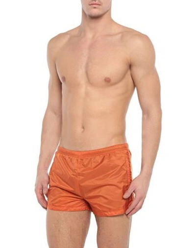 Shop Prada Swim Trunks In Orange