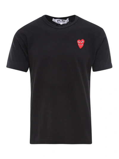 Shop Comme Des Garçons Double Heart Logo T-shirt In Black