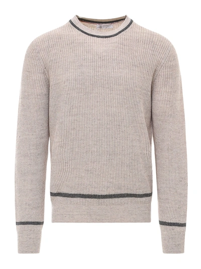 Shop Brunello Cucinelli Ribbed Linen Blend Sweater In Beige