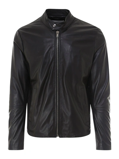 Shop Dondup Leather Jacket In Black