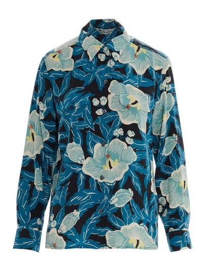Shop Equipment Floral Printed Silk Shirt In Blue