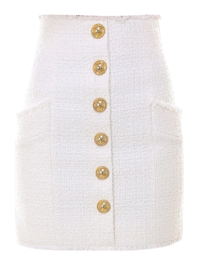 Shop Balmain Short Wool Skirt In White