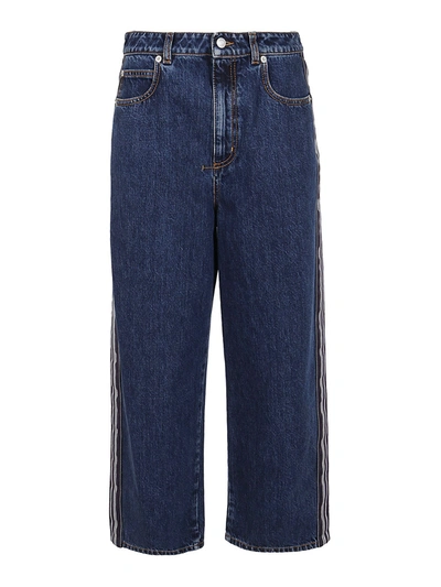 Shop Alexander Mcqueen Contrasting Stripe Boyfriend Jeans In Dark Wash