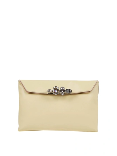 Shop Alexander Mcqueen Four Ring Embellished Pouch In Light Yellow