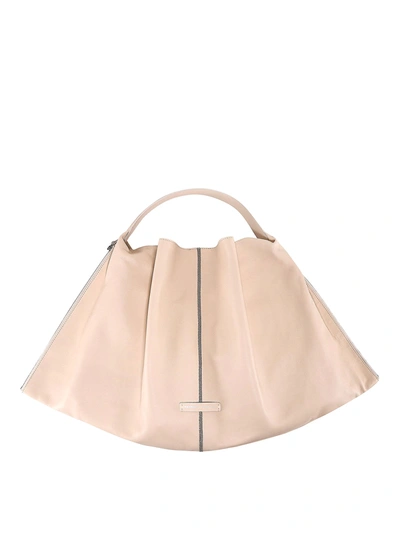 Shop Brunello Cucinelli Pleated Leather Tote Bag In Beige