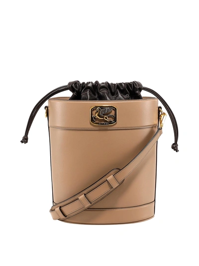 Shop Etro Pegaso Leather Bucket Bag In Beige