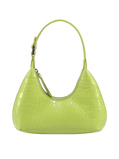 Shop By Far Baby Amber Croc Print Leather Bag In Light Green