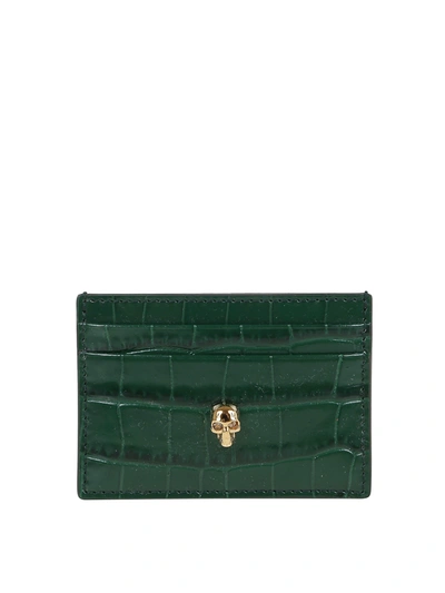 Shop Alexander Mcqueen Croco Printed Leather Card Holder In Green