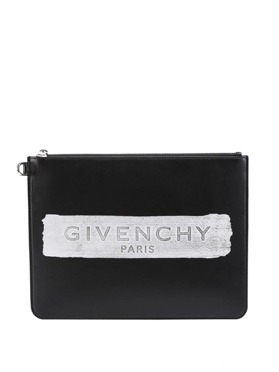 Shop Givenchy Logo Print Leather Clutch In Black