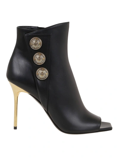 Shop Balmain Sara 100 Leather Ankle Boots In Black