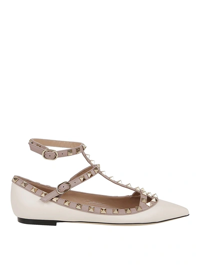 Shop Valentino Rockstud Flats In Nude And Neutrals
