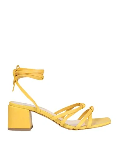 Shop 8 By Yoox Leather Square Toe Lace-up Sandal Woman Sandals Ocher Size 8 Ovine Leather In Yellow