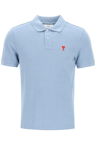 Shop Ami Alexandre Mattiussi Ami De Coeur Polo Shirt In Light Blue (light Blue)