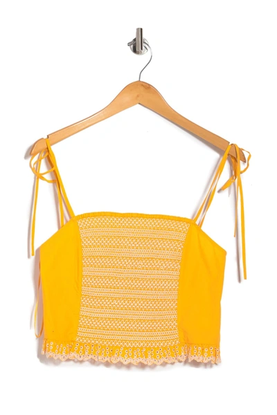 Shop Tanya Taylor Randy Cropped Tie Strap Embroidered Tank In Marigold/white