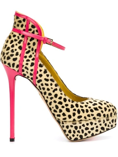 Charlotte Olympia Lucille Printed Calf Hair & Leather Platform Pumps In Cheetah