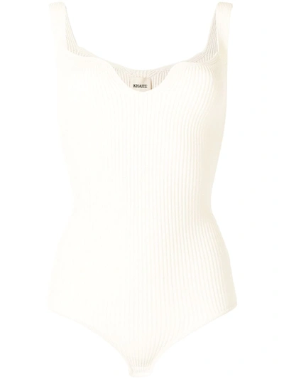 Shop Khaite Yves Ribbed Bodysuit In White