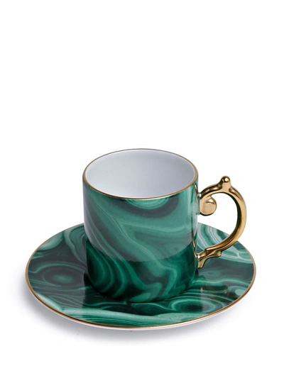 Shop L'objet Malachite Espresso & Saucer Set In Green