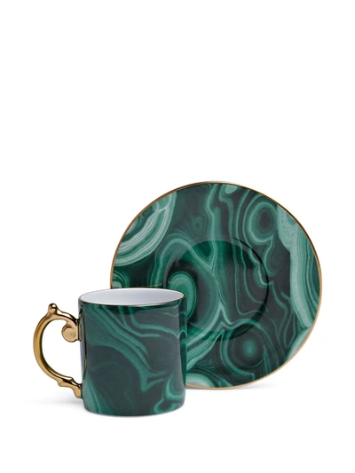 Shop L'objet Malachite Espresso & Saucer Set In Green