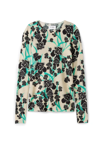 Shop St John Orchid Print Wool And Silk Jersey Knit Sweater In Chamomile Multi