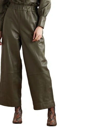 Shop Ganni Woman Pants Military Green Size 0 Lambskin