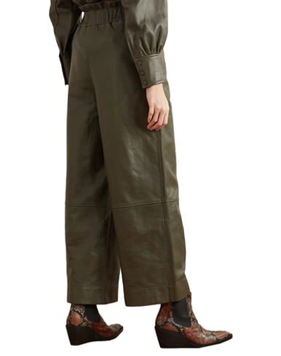 Shop Ganni Woman Pants Military Green Size 0 Lambskin