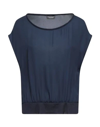 Shop Emporio Armani Woman Top Midnight Blue Size 16 Mulberry Silk In Dark Blue