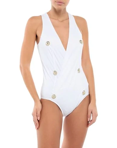 Shop Balmain Woman One-piece Swimsuit White Size 4 Polyamide, Elastane