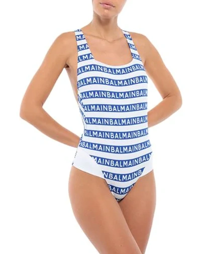 Shop Balmain One-piece Swimsuits In Blue