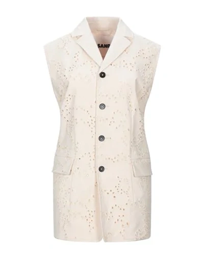 Shop Jil Sander Woman Blazer Ivory Size 8 Cotton In White