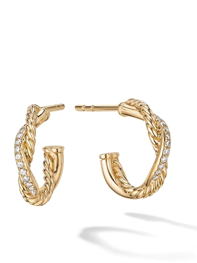 Shop David Yurman 18kt Yellow Gold Petite Infinity Diamond Huggie Hoop Earrings