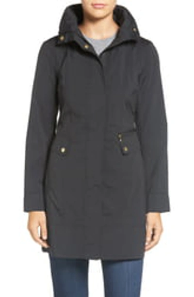 Shop Cole Haan Signature Back Bow Packable Hooded Raincoat In Black