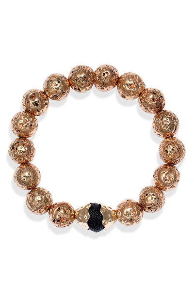 Shop Akola Plated Lava & Raffia Bead Stretch Bracelet In Black