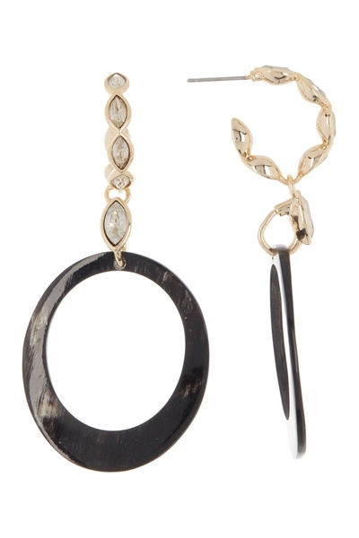 Shop Akola Freida Crystal & Horn Front Facing Oval Drop Hoop Earrings In Black