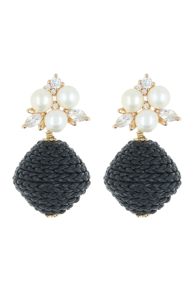 Shop Akola Eve Crystal Cluster & Cultured Pearl Braided Leather Bead Drop Earrings In Black