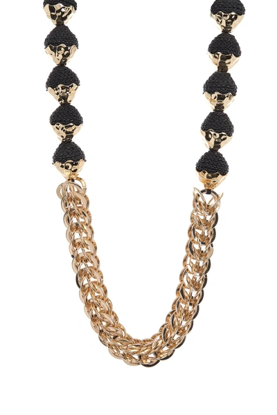 Shop Akola Chenglei Single Strand Leather Karatasi Bead Chain Necklace In Black