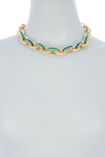 Shop Akola Amal Raffia & Horn Link Necklace In Turquoise