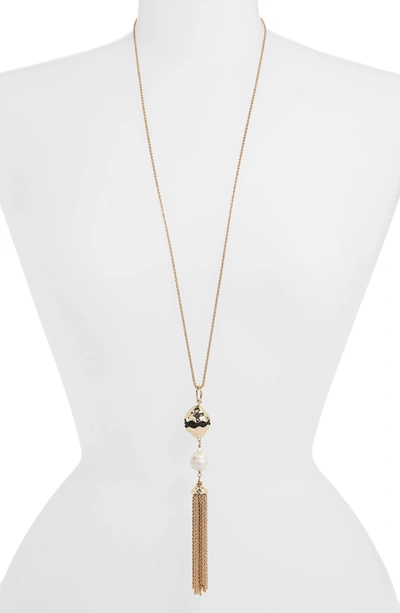 Shop Akola Pearl & Tassel Pendant Necklace In Black