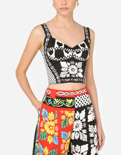 Shop Dolce & Gabbana Patchwork-print Drill Bustier Top In Multicolor