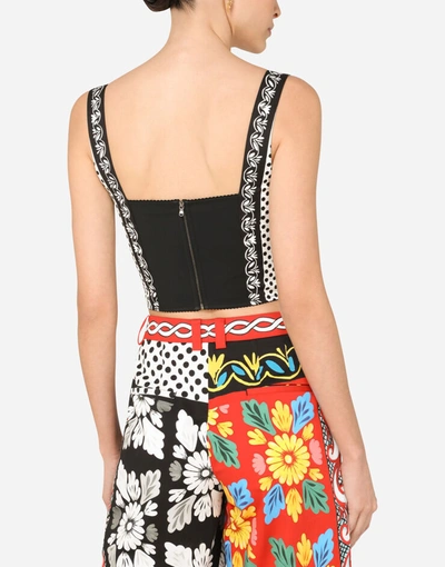 Shop Dolce & Gabbana Patchwork-print Drill Bustier Top In Multicolor