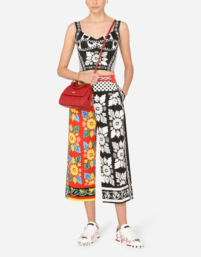 Shop Dolce & Gabbana Patchwork-print Drill Bustier Top In Multicolor