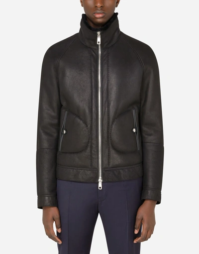 Shop Dolce & Gabbana High-neck Shearling Jacket In Blue